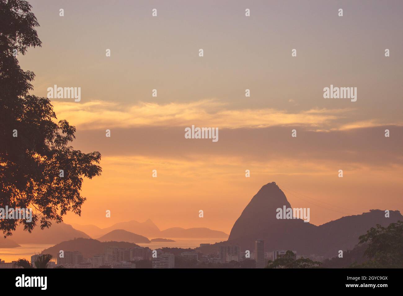 Aerial view surrounded by the sea and hills in brazil Stock Photo