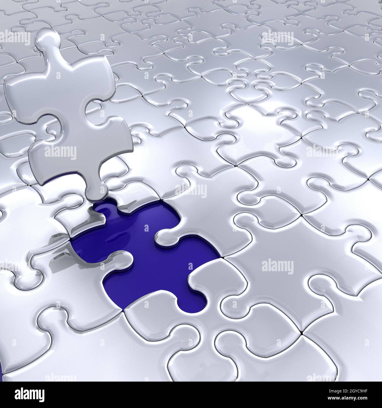 3D render of puzzle pieces with final piece being fitted Stock Photo ...