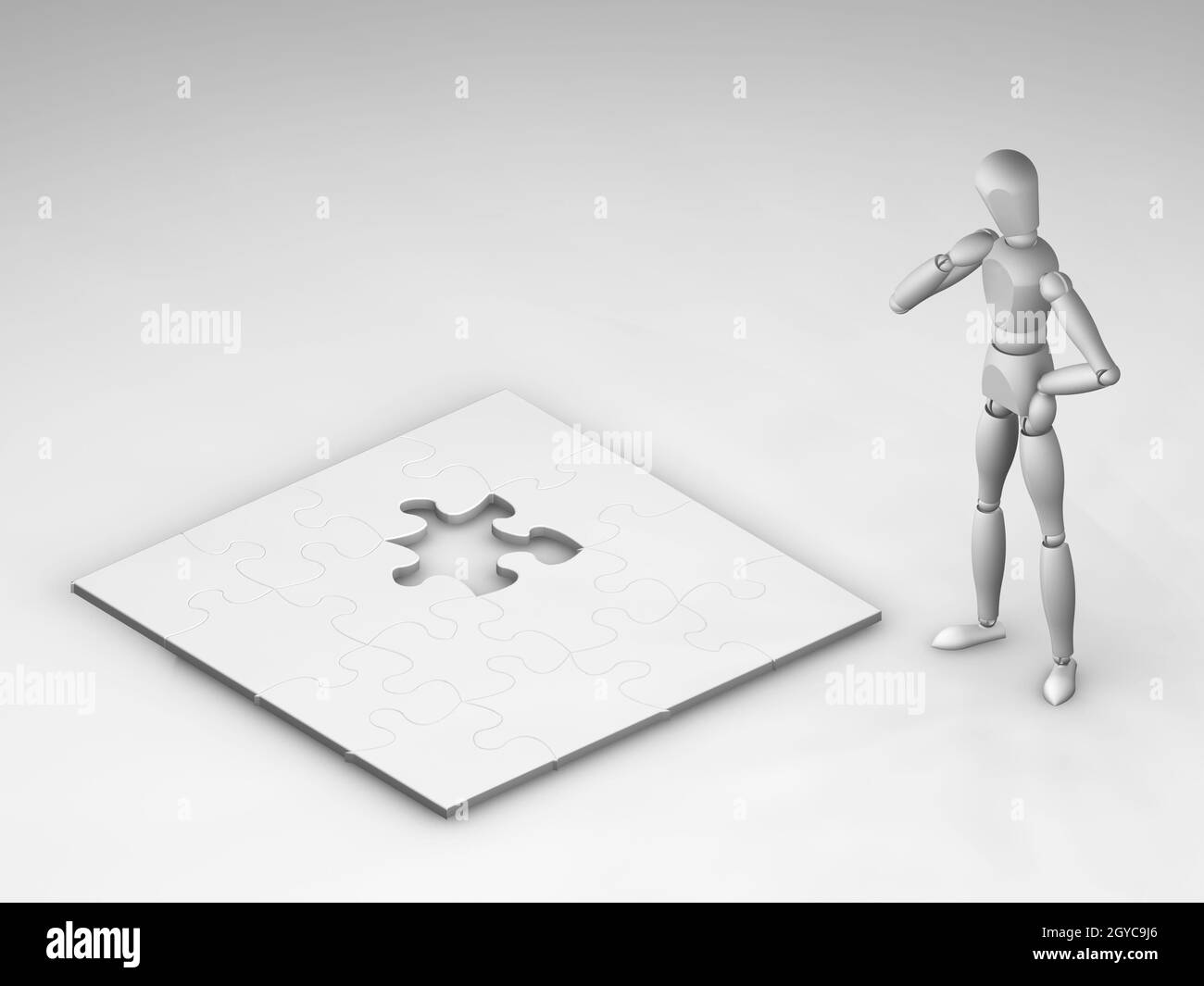 3D render of someone looking at an unfinished puzzle Stock Photo - Alamy
