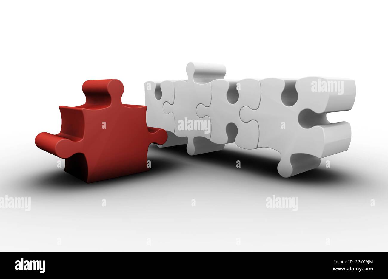 3D render of one red puzzle piece amongst white ones Stock Photo - Alamy