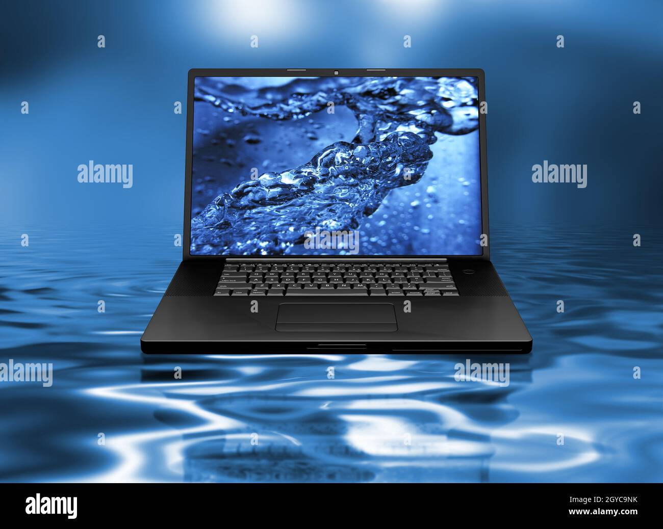 Abstract image of a laptop with water splash Stock Photo - Alamy