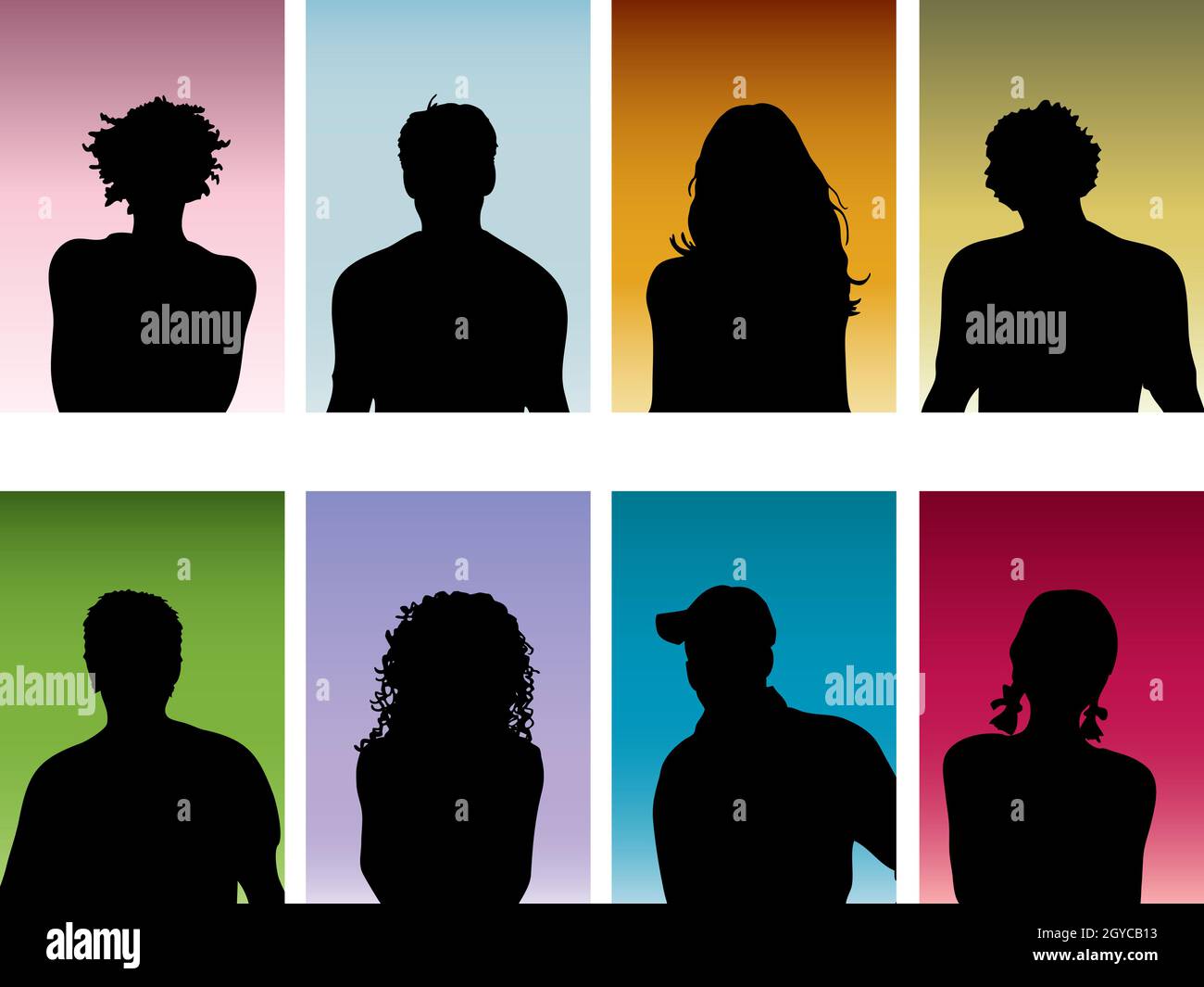 Silhouettes of peoples heads Stock Photo