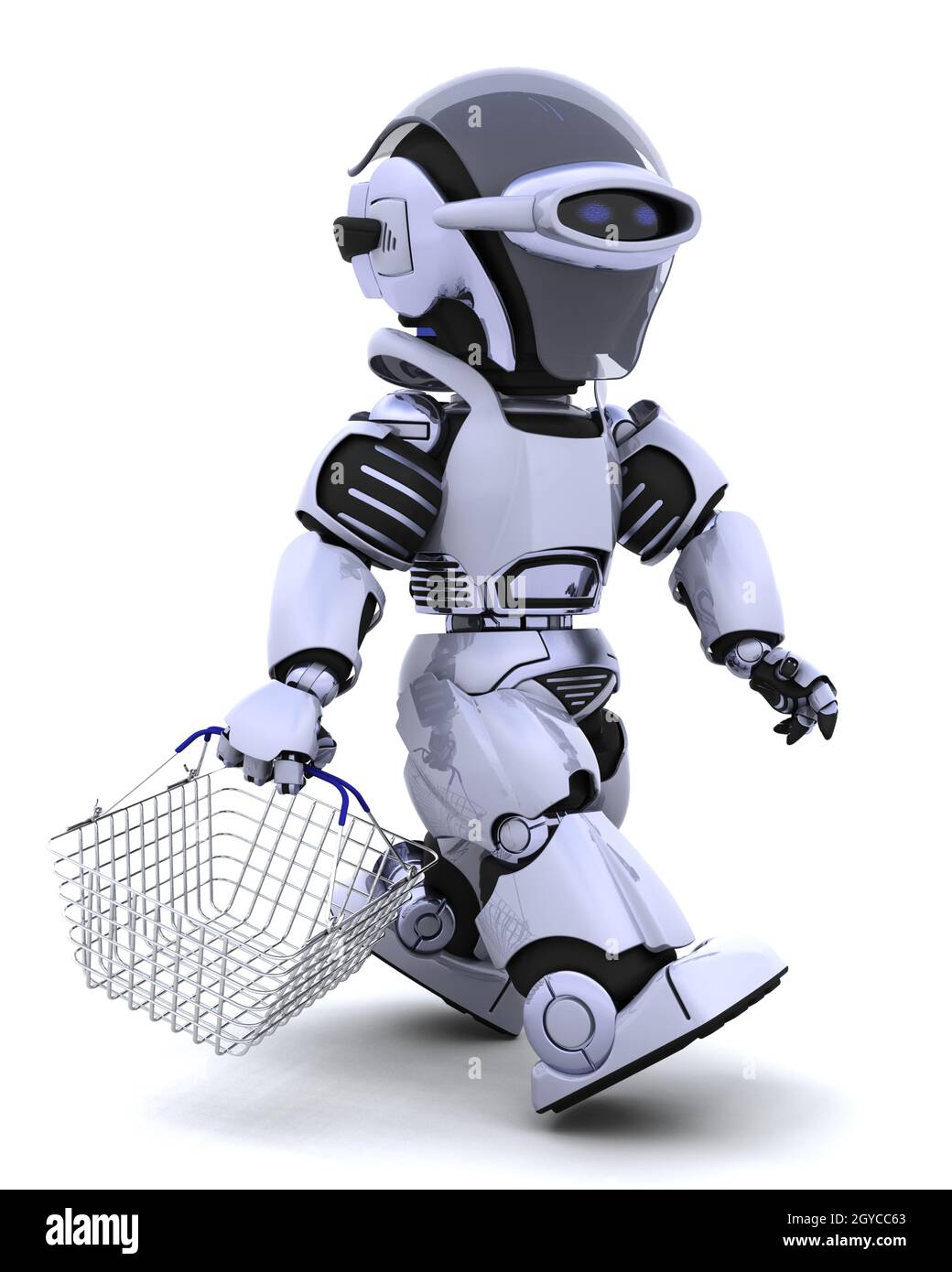 3D render of a robot shopping with a basket Stock Photo - Alamy