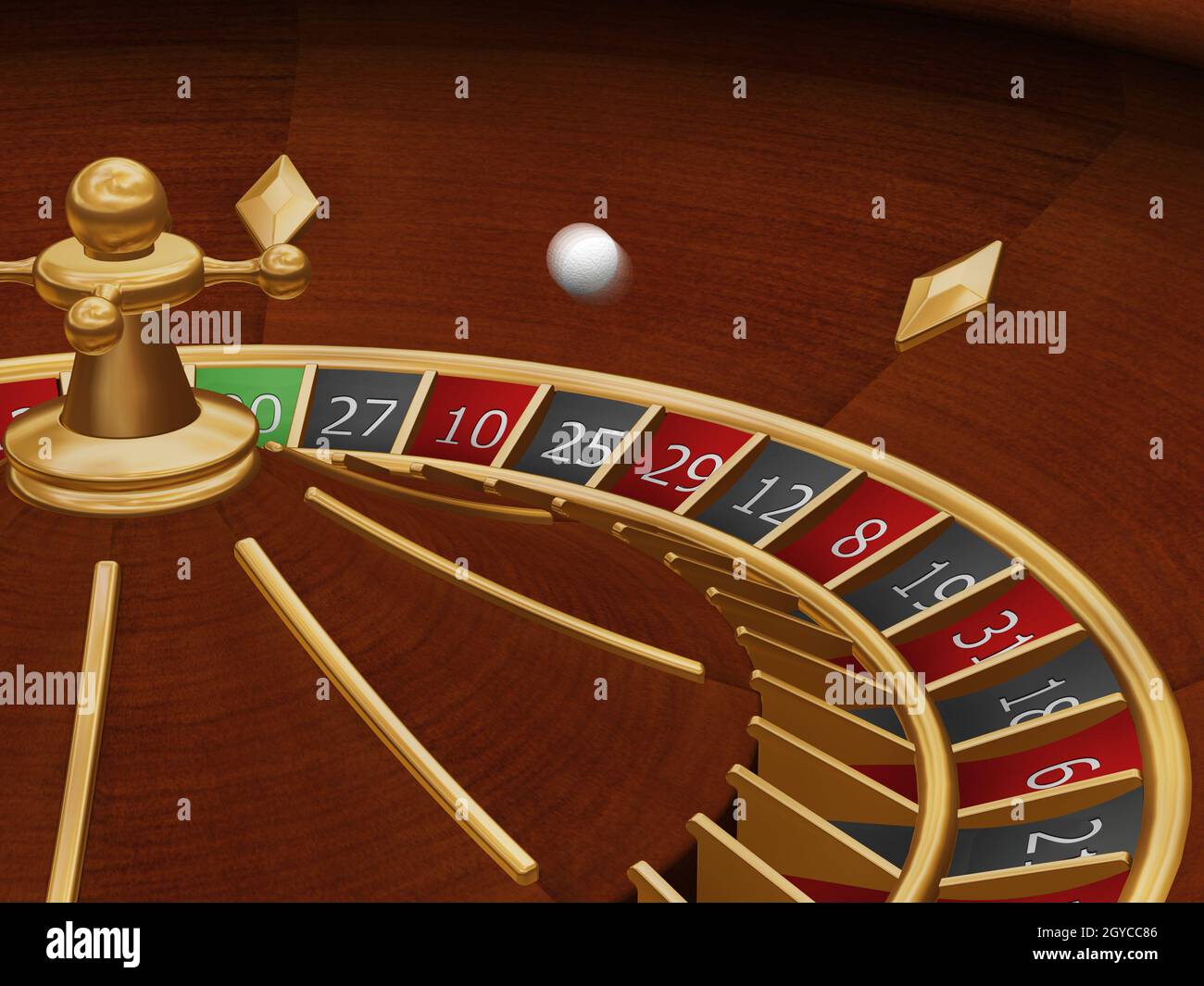 3D render of a roulette wheel with the ball in motion Stock Photo