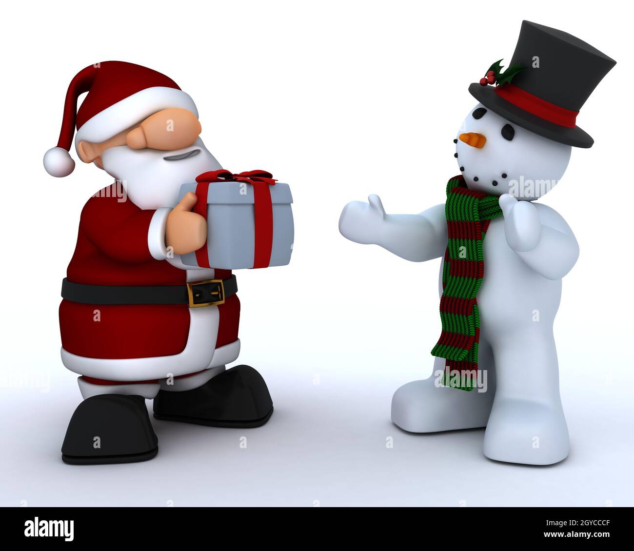 3D Render of a Cute Santa Claus Charicature and snowman Stock Photo - Alamy
