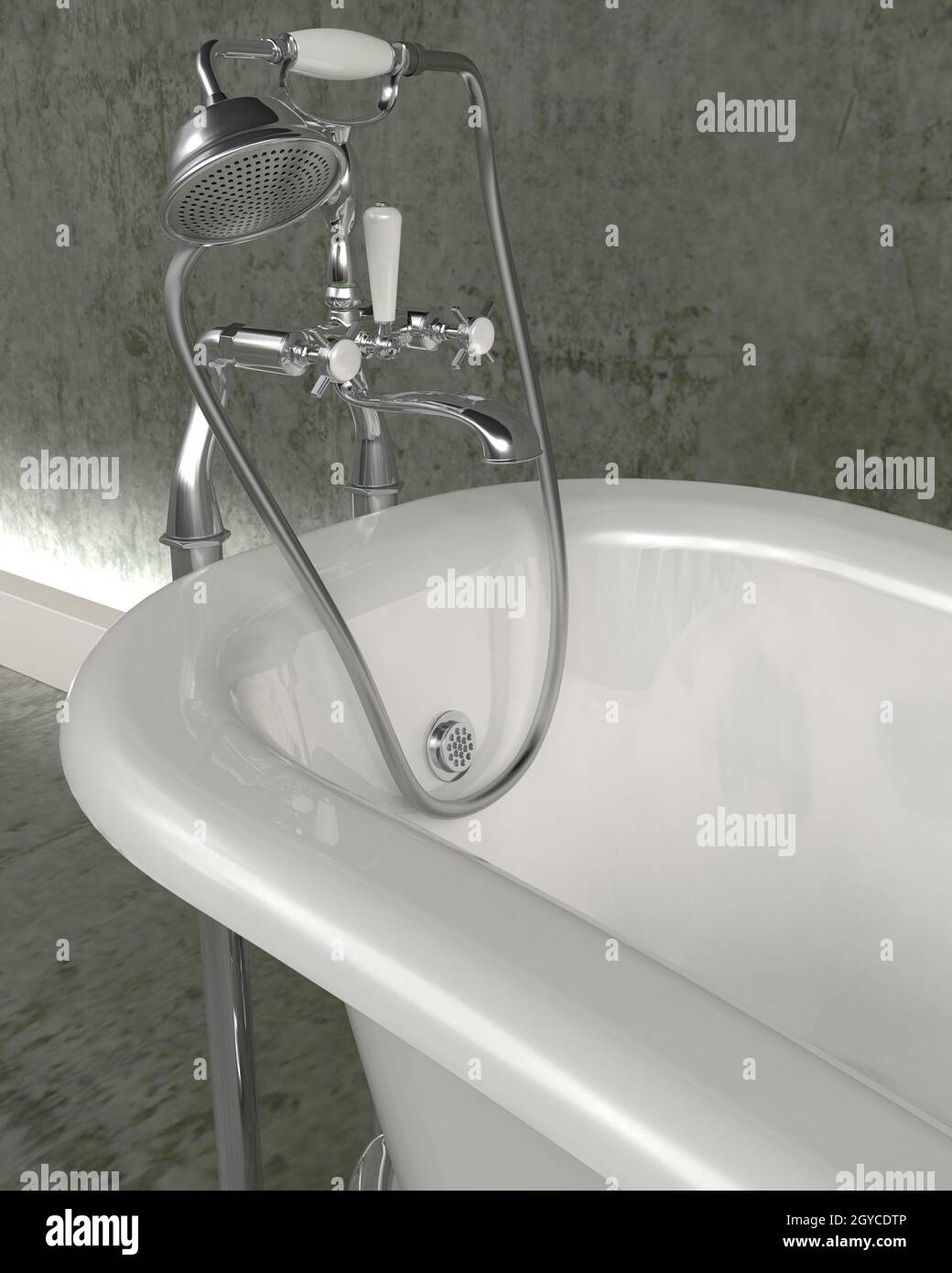 3d render of classic roll top bath and taps Stock Photo - Alamy
