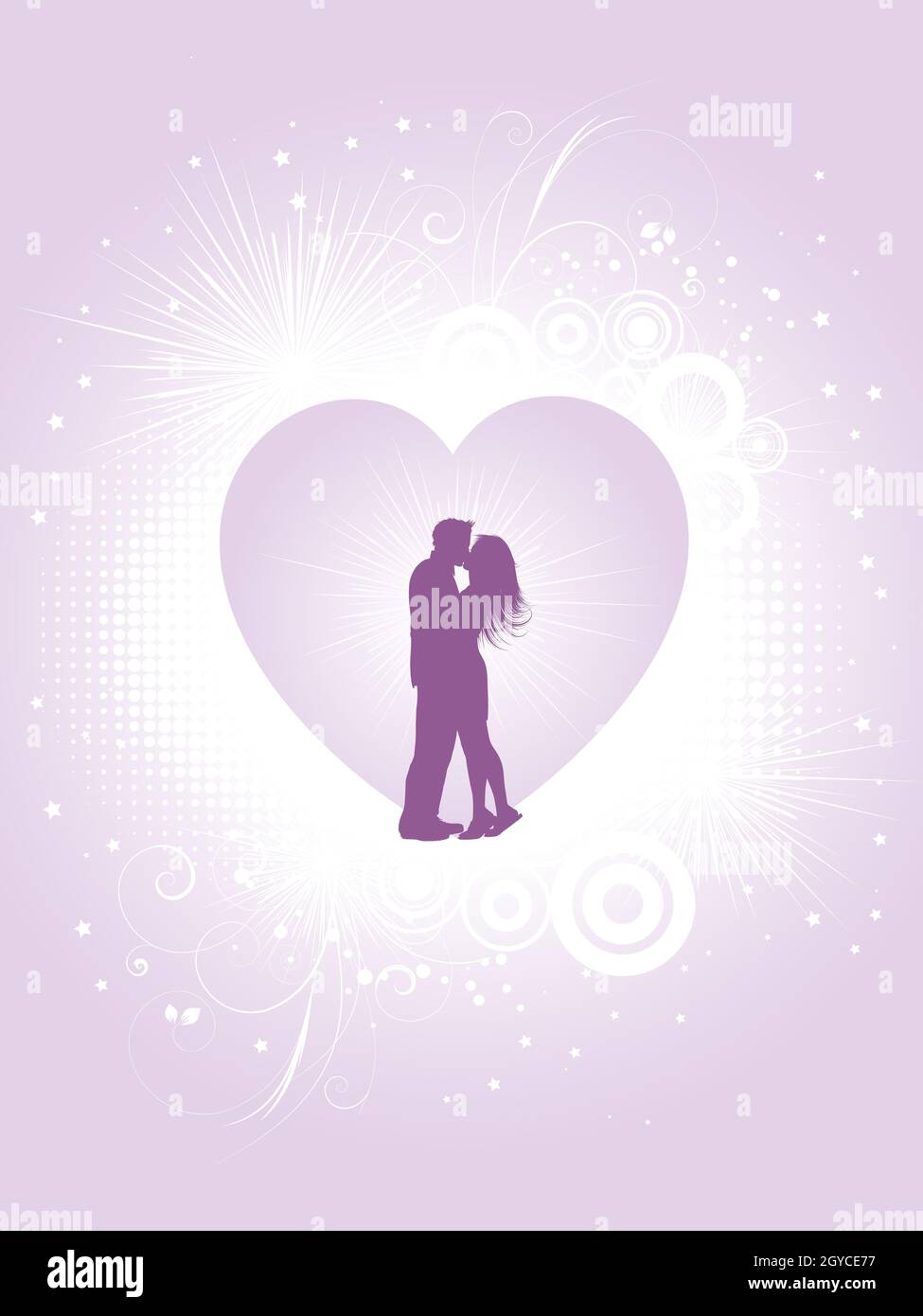 Silhouette of a kissing couple on a Valentines background Stock Photo ...