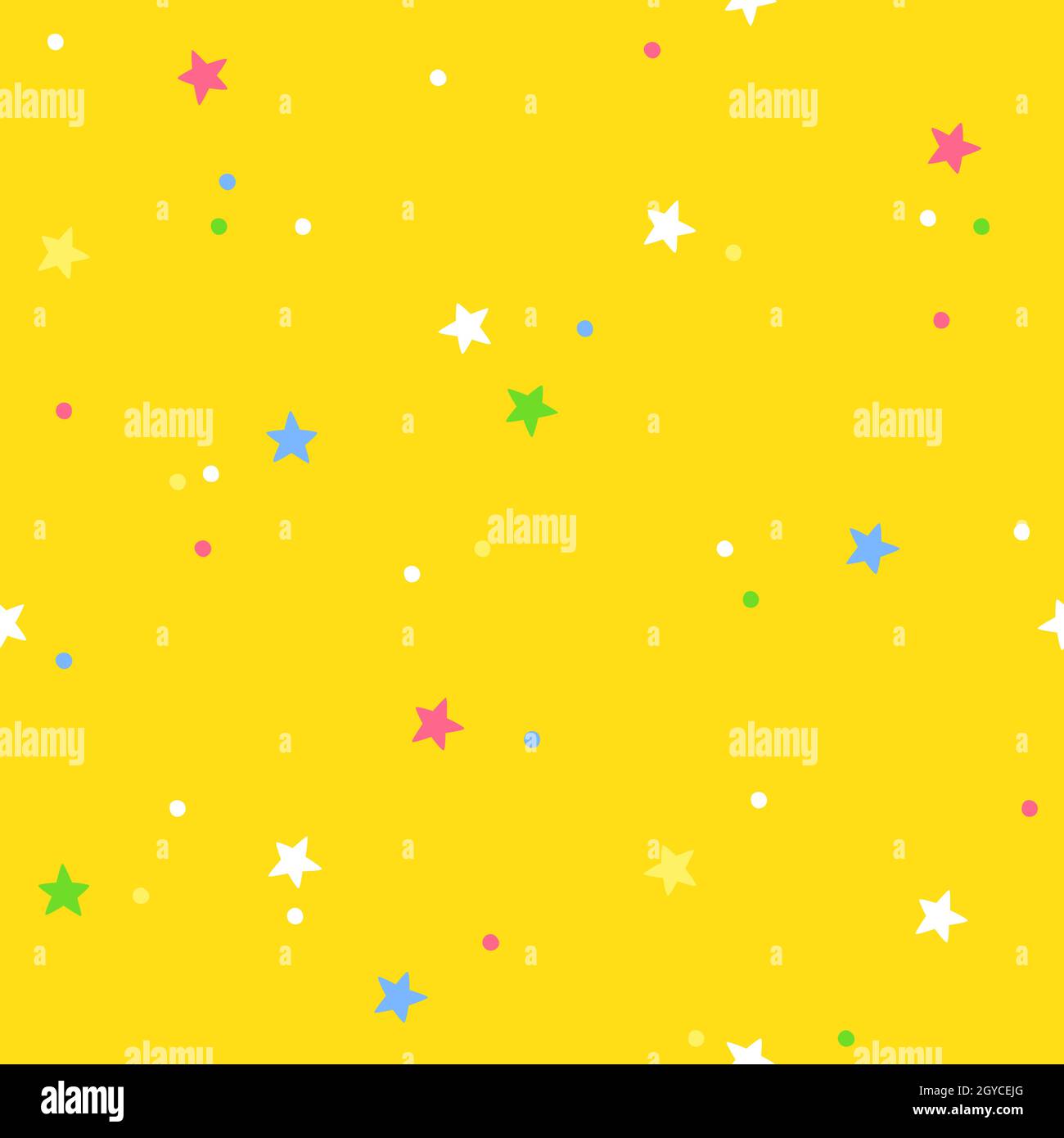 Colorful confetti on a yellow background. Vector seamless pattern Stock