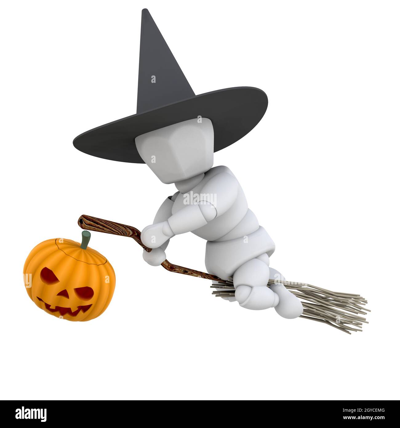 3D render of a witch on a broomstick Stock Photo