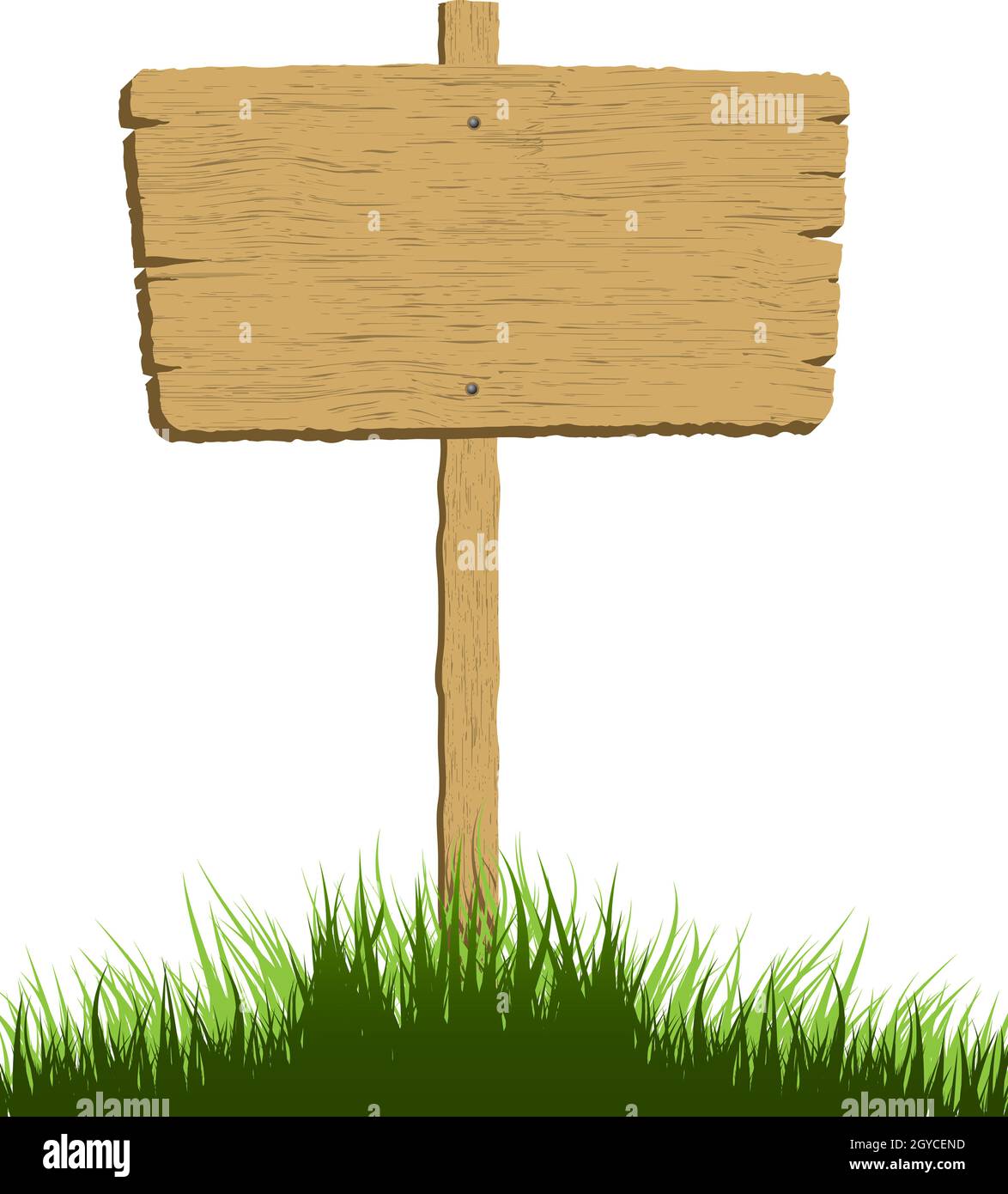 Wooden sign in grass with a white background Stock Photo - Alamy
