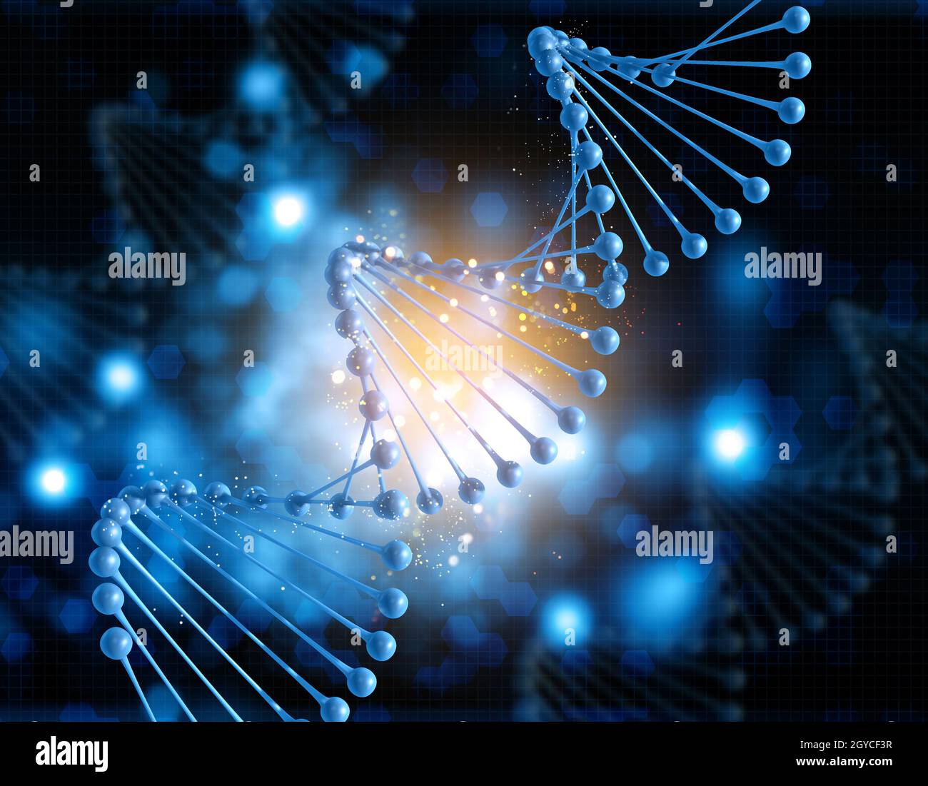 3D medical background with DNA strands Stock Photo