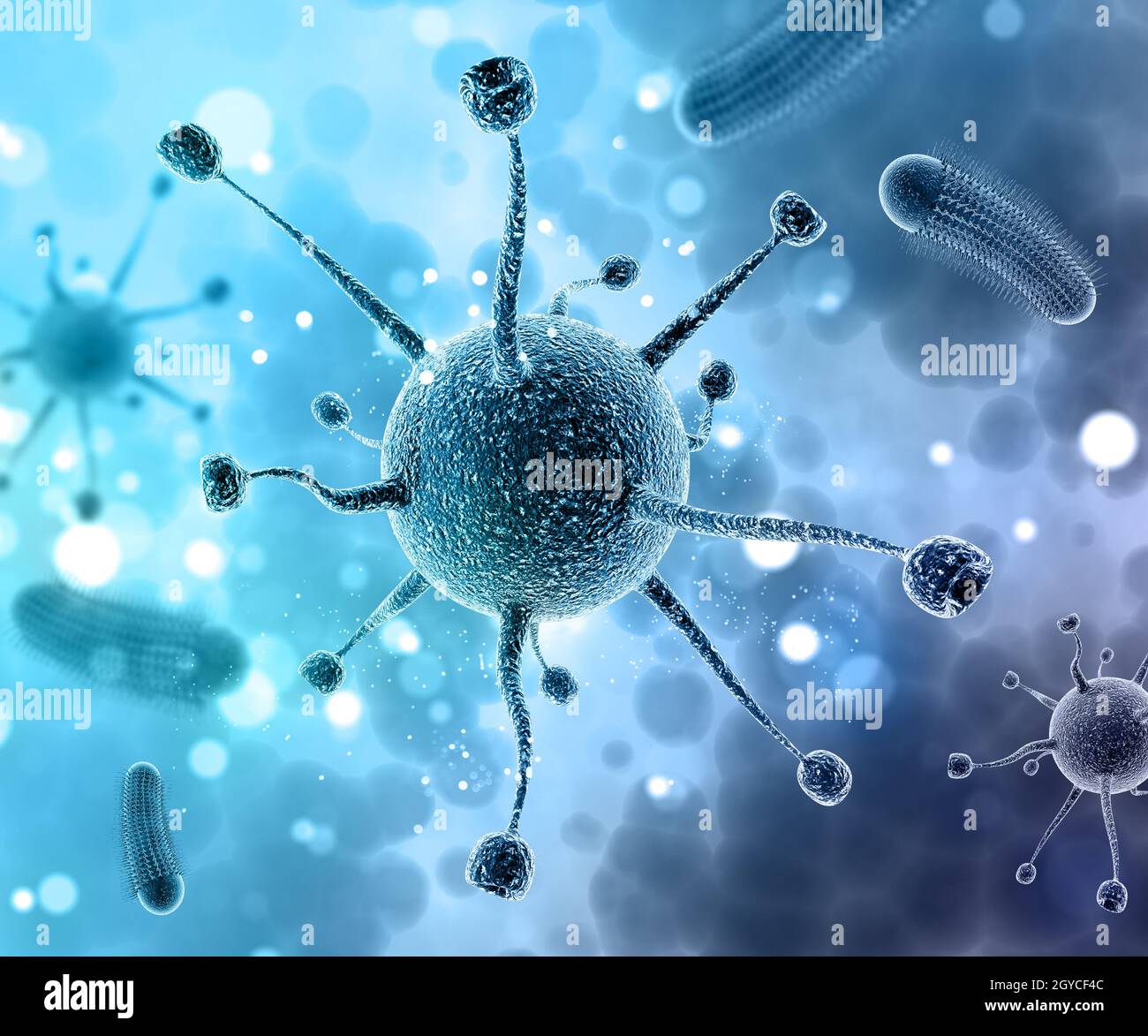 3D medical background with abstract virus cells Stock Photo