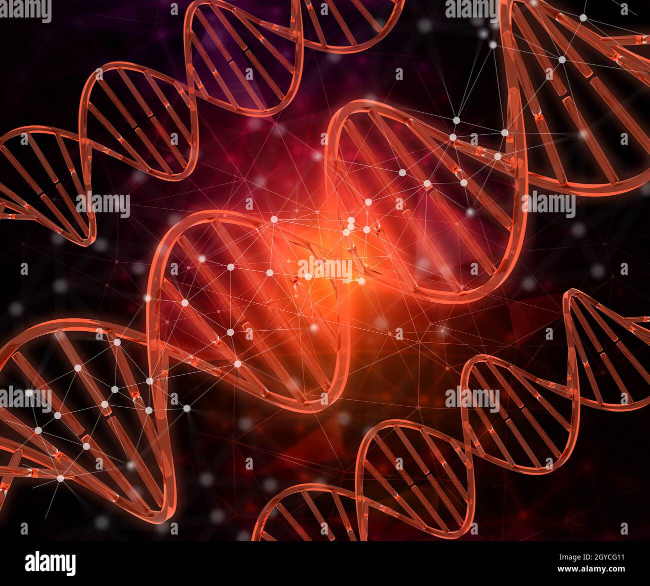 3D render of a medical background with DNA strands, connecting lines