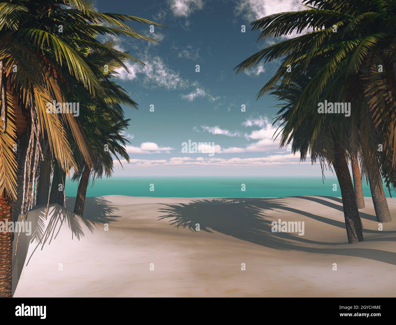 3D render of a tropical island with palm trees Stock Photo - Alamy
