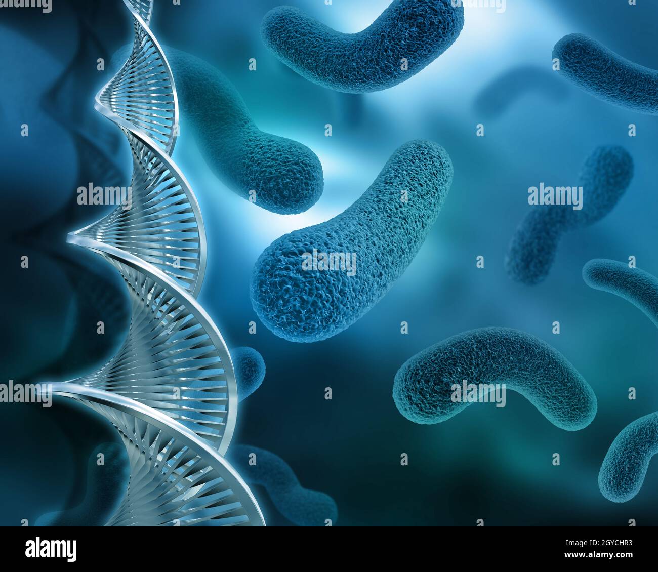3D background with virus and DNA strands Stock Photo - Alamy