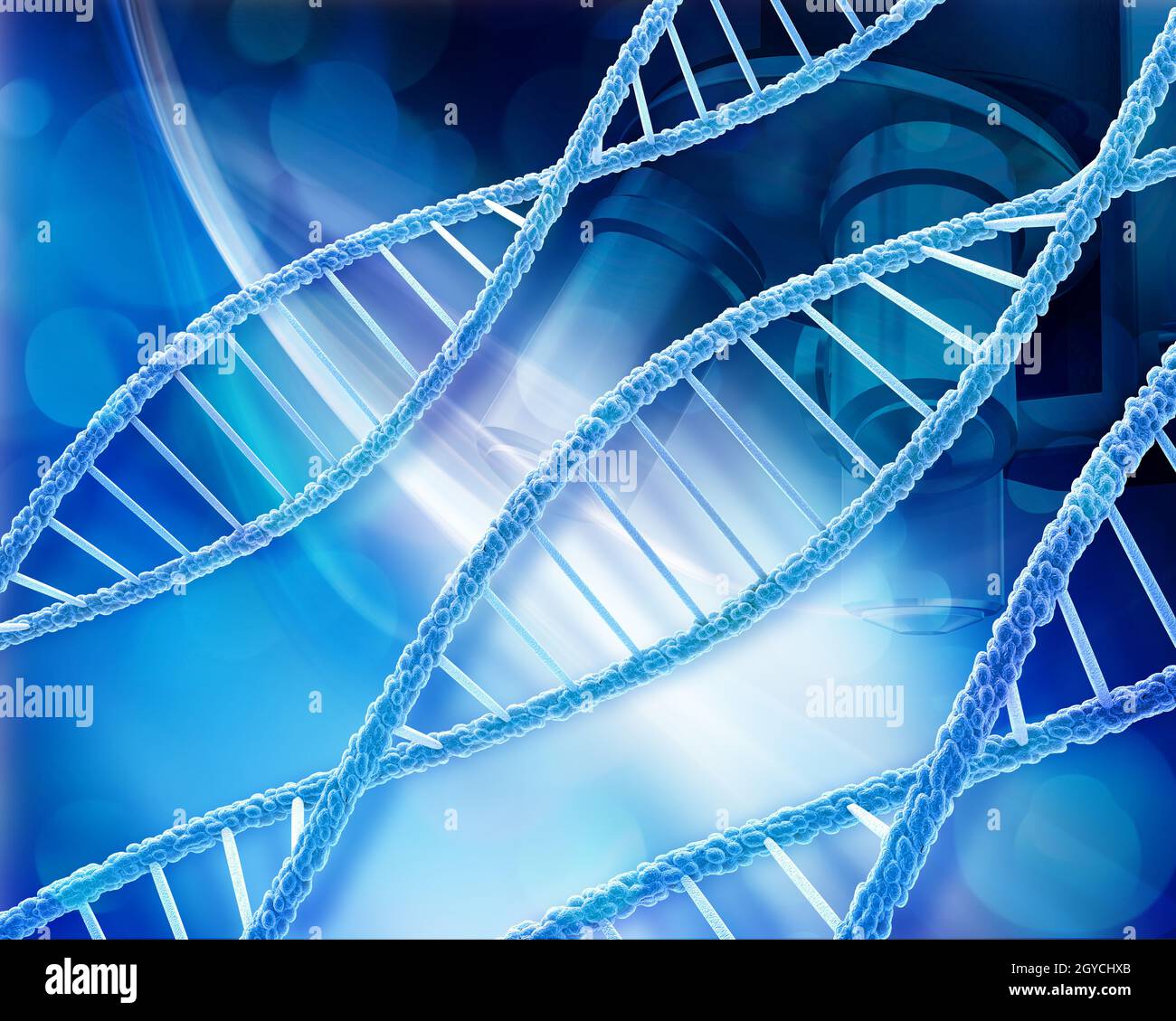 Abstract medical background with DNA strands and microscope Stock Photo ...