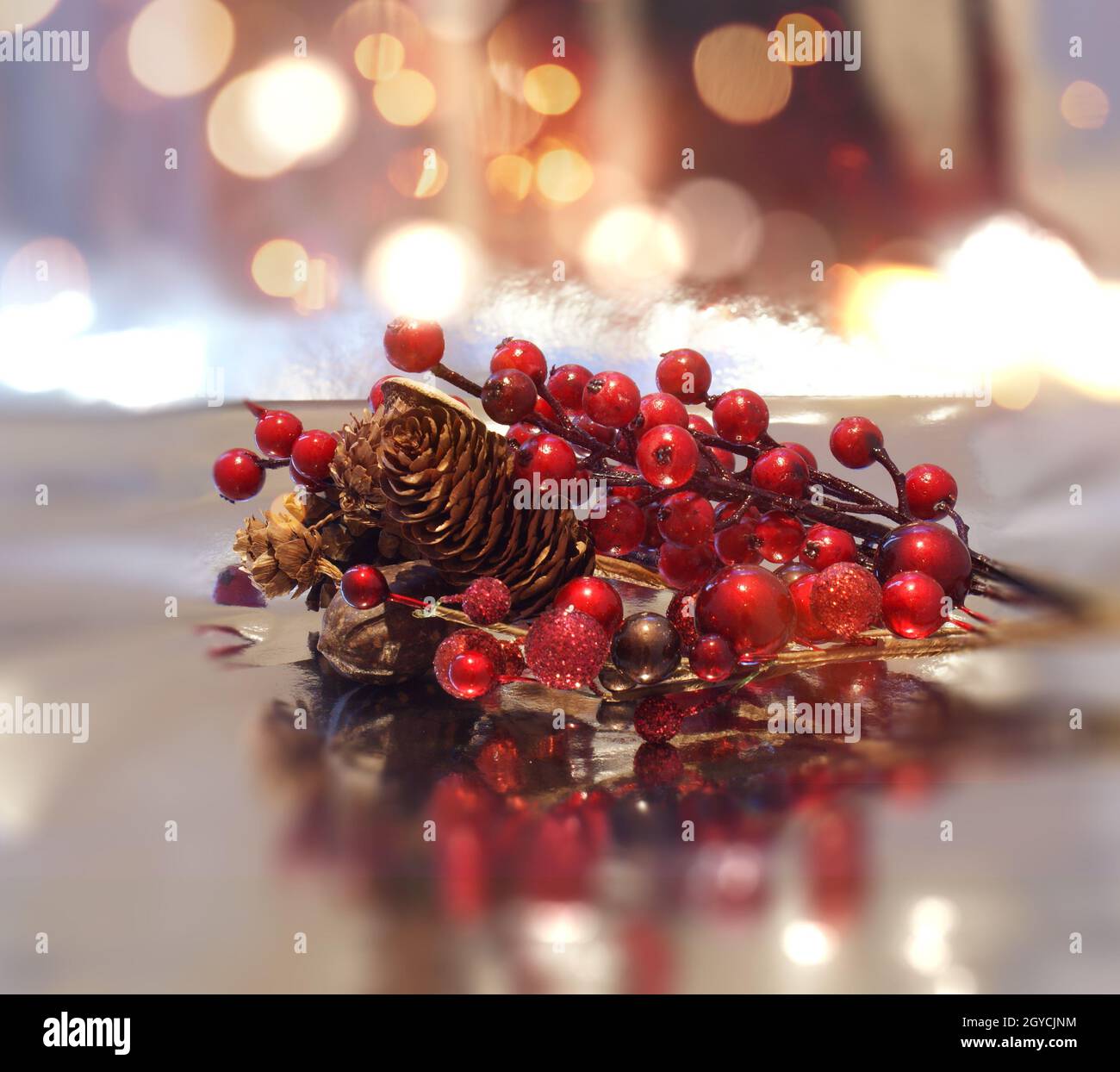 Christmas decorations on a bokeh lights background Stock Photo - Alamy