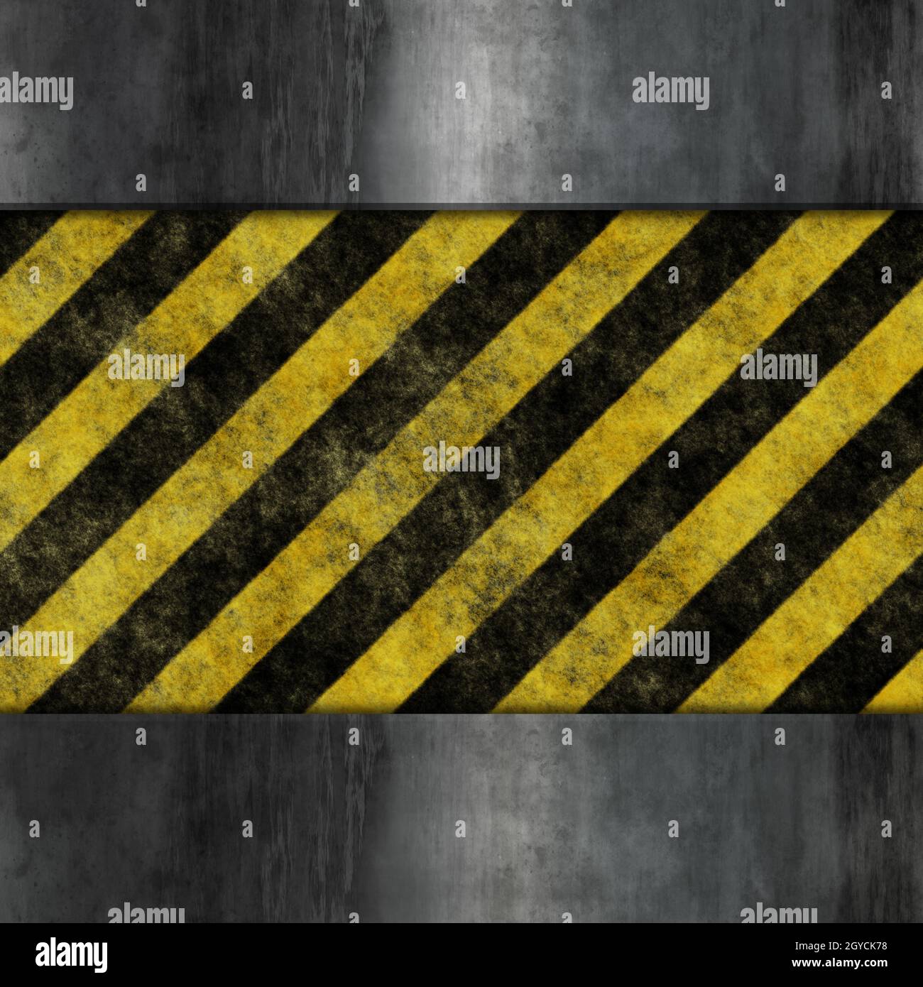 Grunge style metal background with yellow and black warning stripes ...