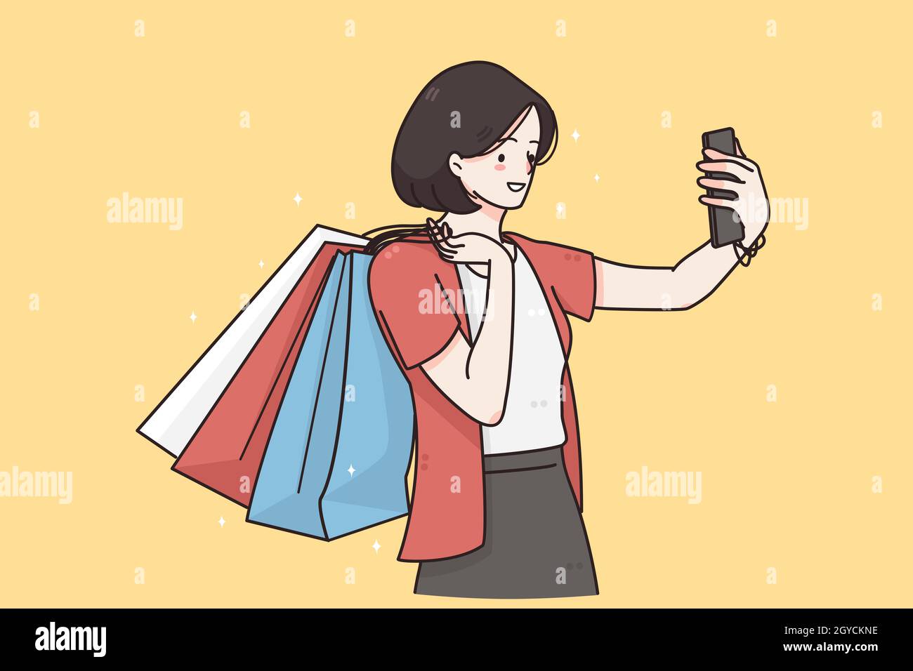 Making selfie, online communication concept. Young smiling female