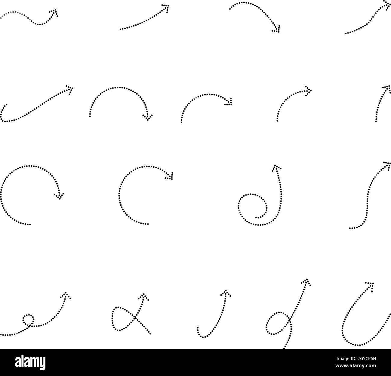 Set of black curved dotted arrows vector stock illustration Stock Vector