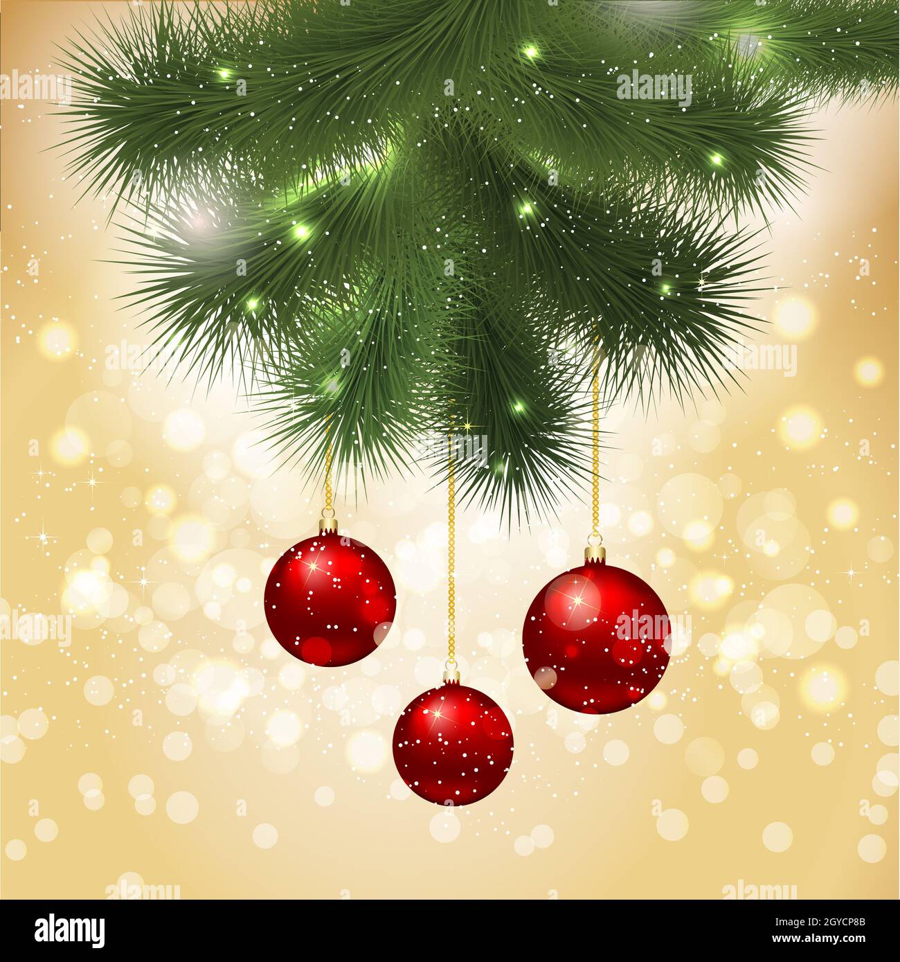 Christmas background with baubles hanging from a fir tree branch on a ...