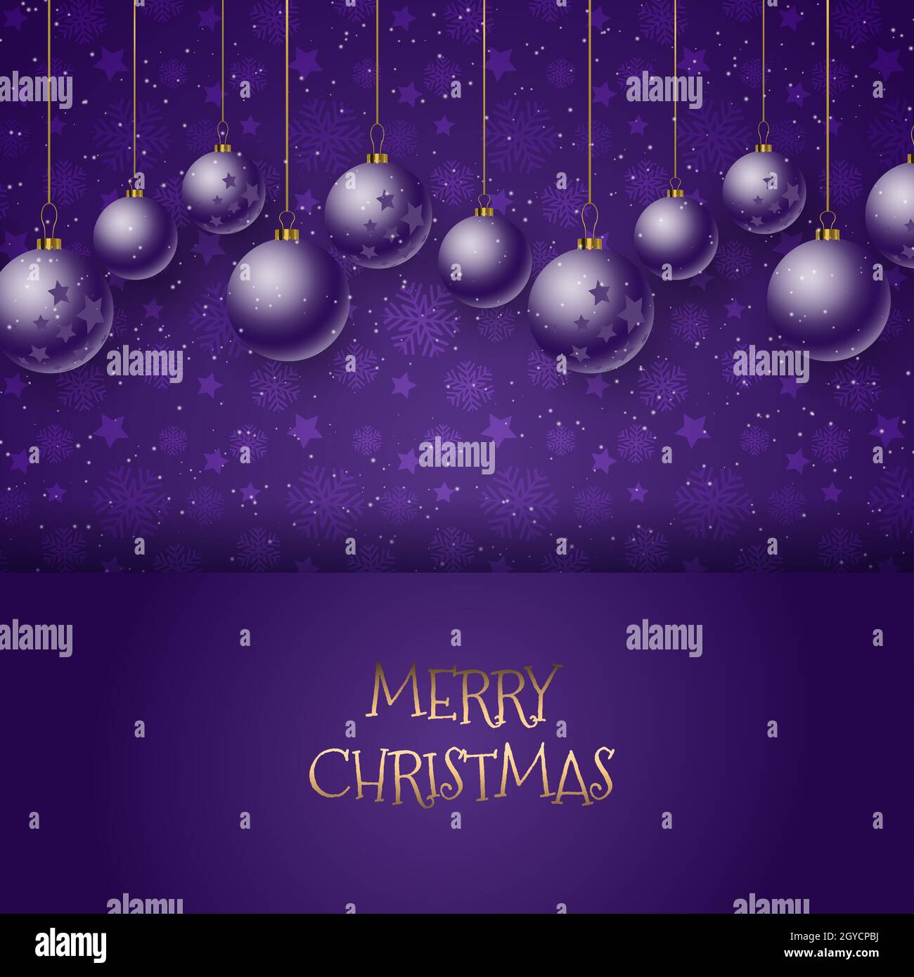 Christmas baubles hanging on a snowflake background Stock Photo - Alamy