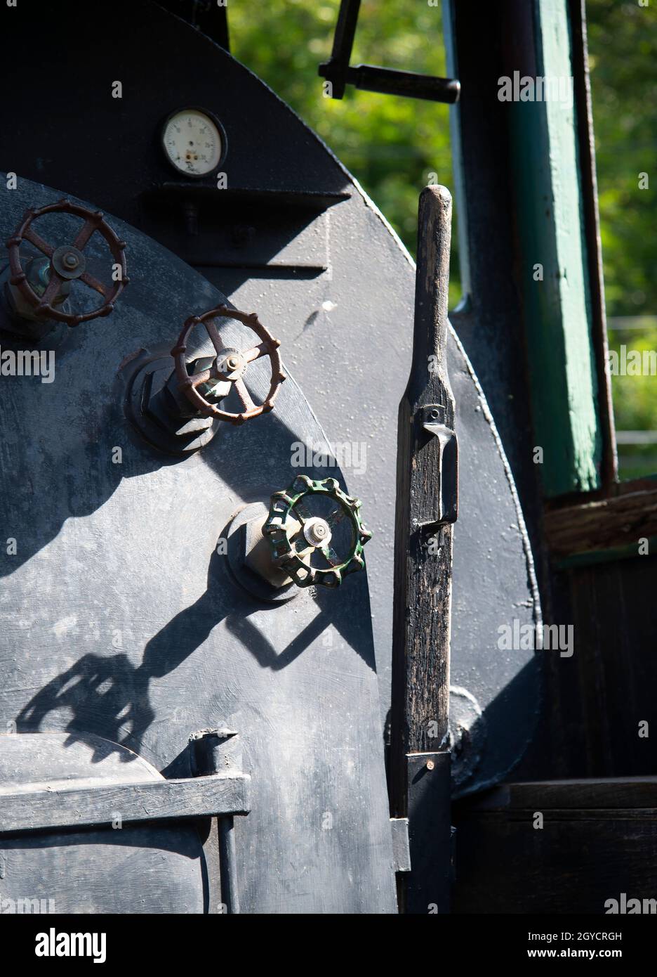 Train engine controls at the Chester Railroad Station and Museum in Chester, Massachusetts, USA Stock Photo