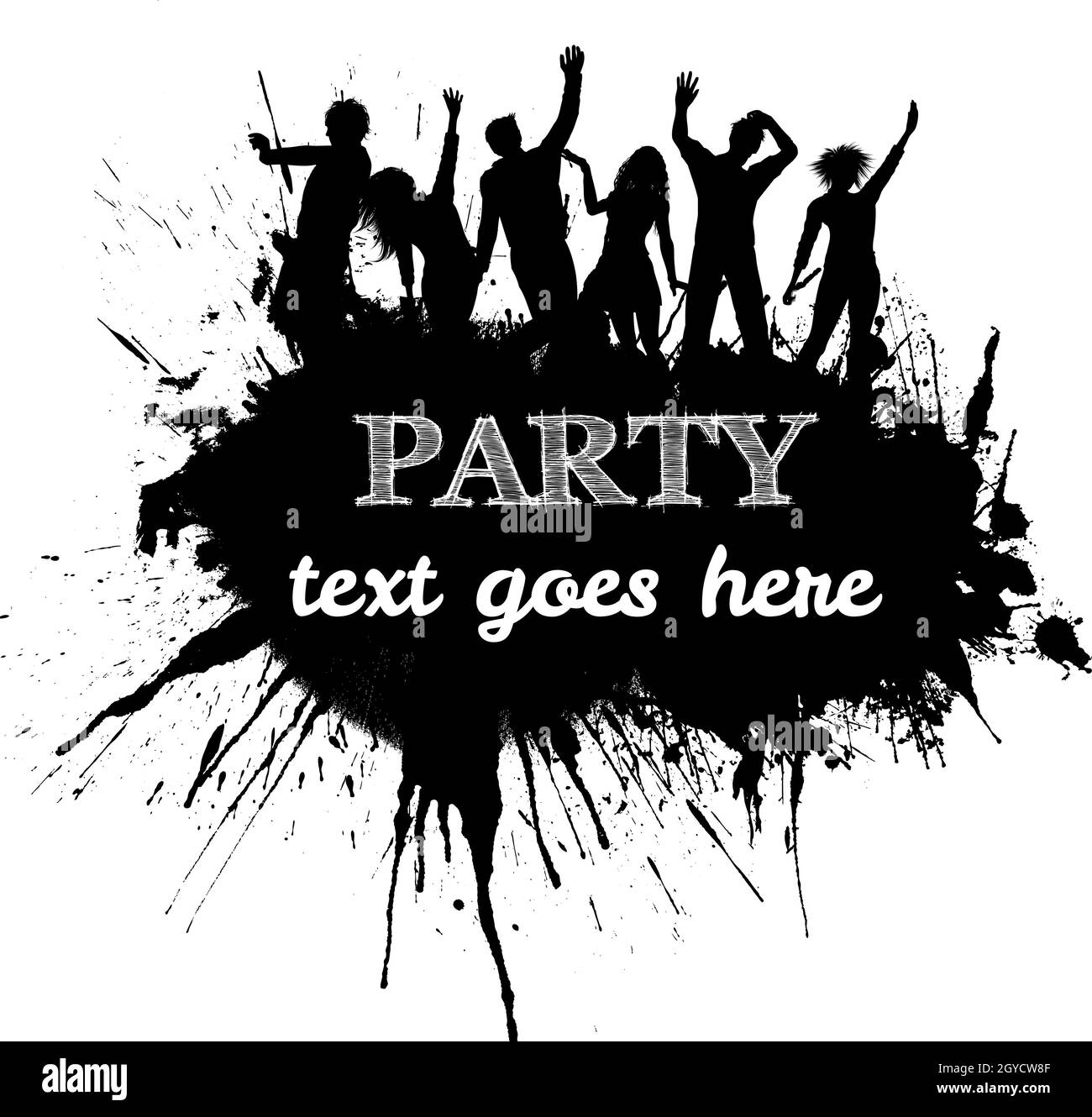 Silhouettes of party people crowd on a grunge background Stock Photo