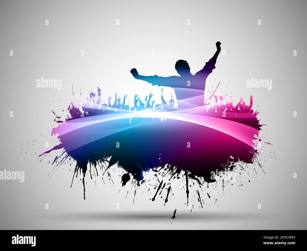 Silhouette of a grunge party crowd background Stock Photo