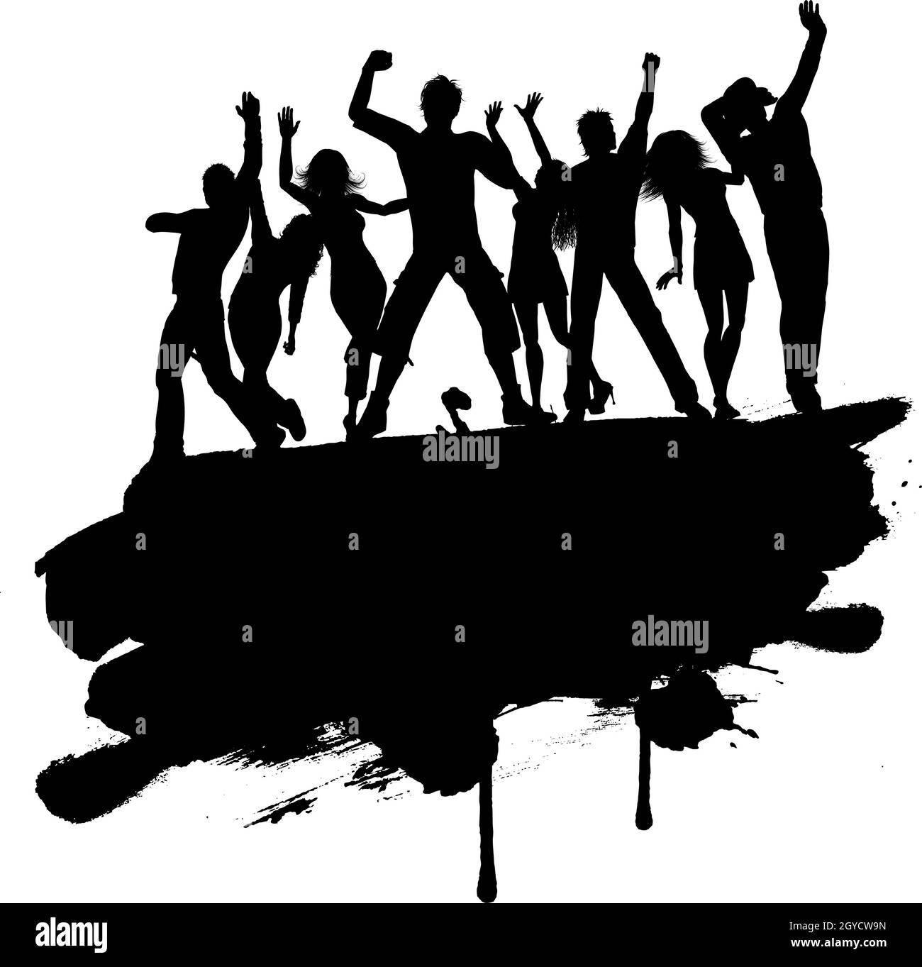 Grunge style silhouette of a group of party people Stock Photo