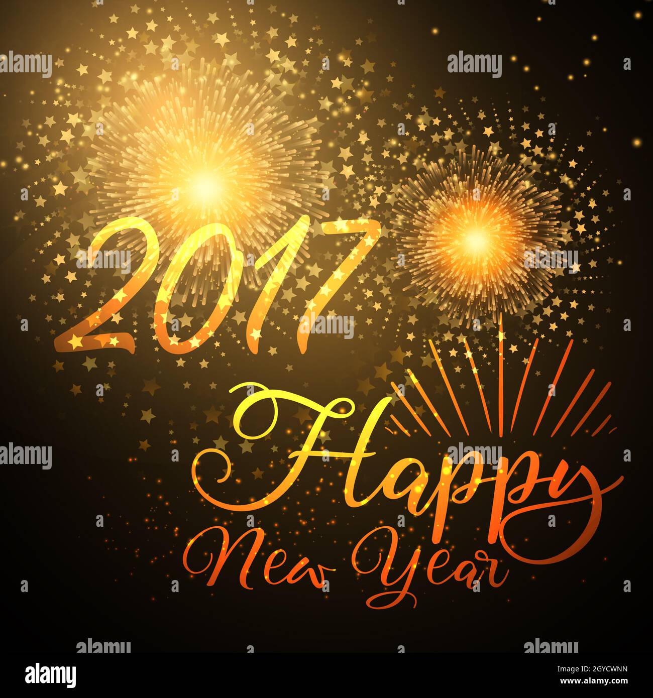 Happy New Year background with fireworks design Stock Photo