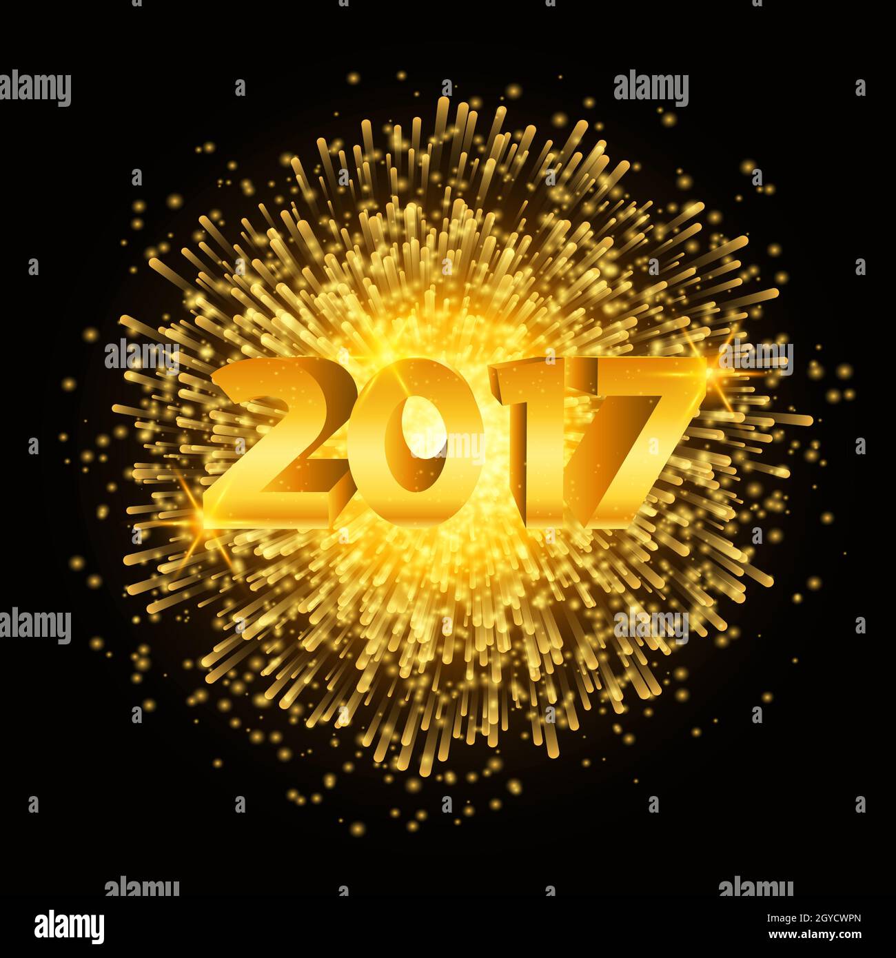 Happy New Year background with golden fireworks Stock Photo
