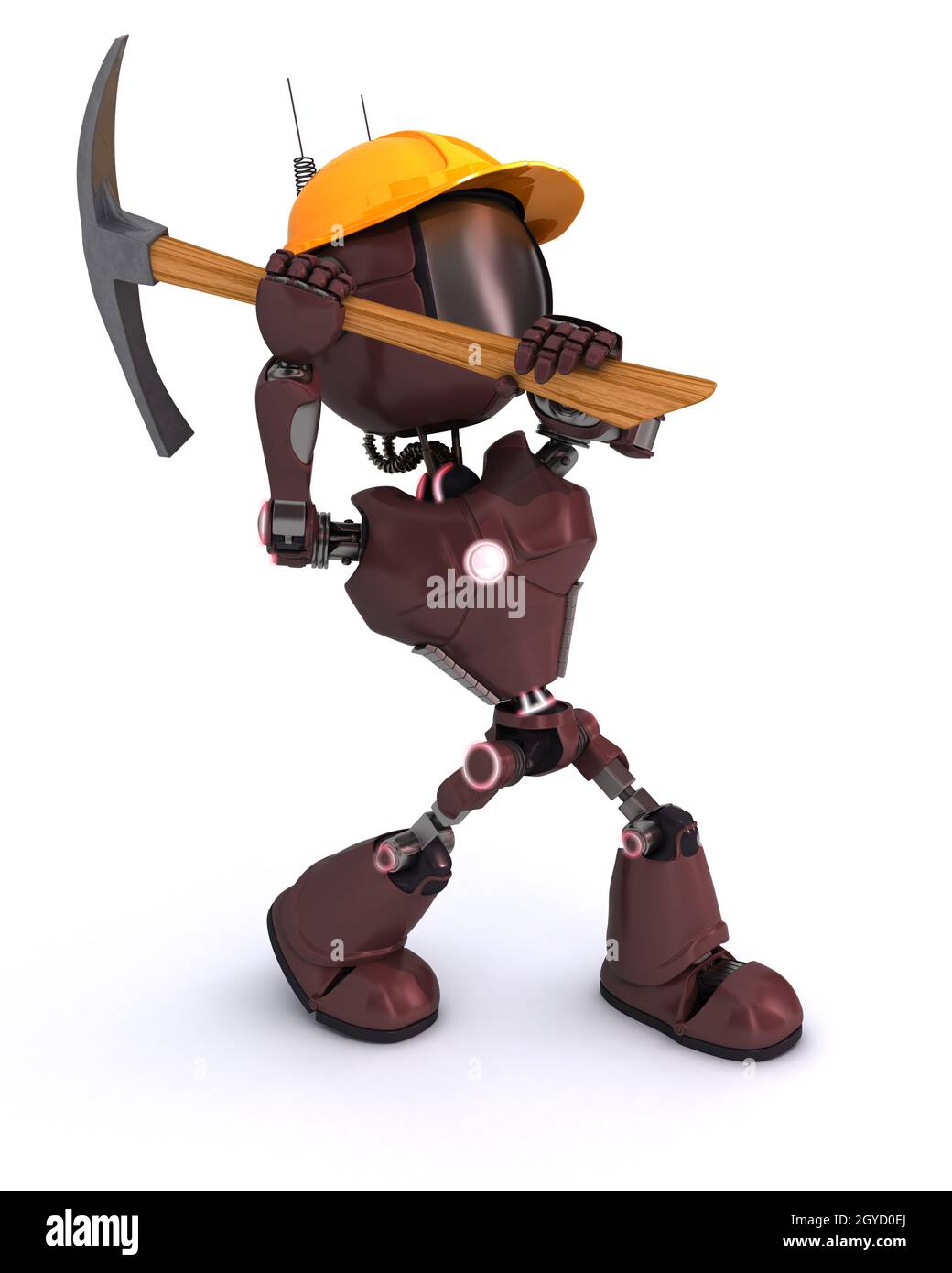 3D Render of an android Builder with a pick axe Stock Photo
