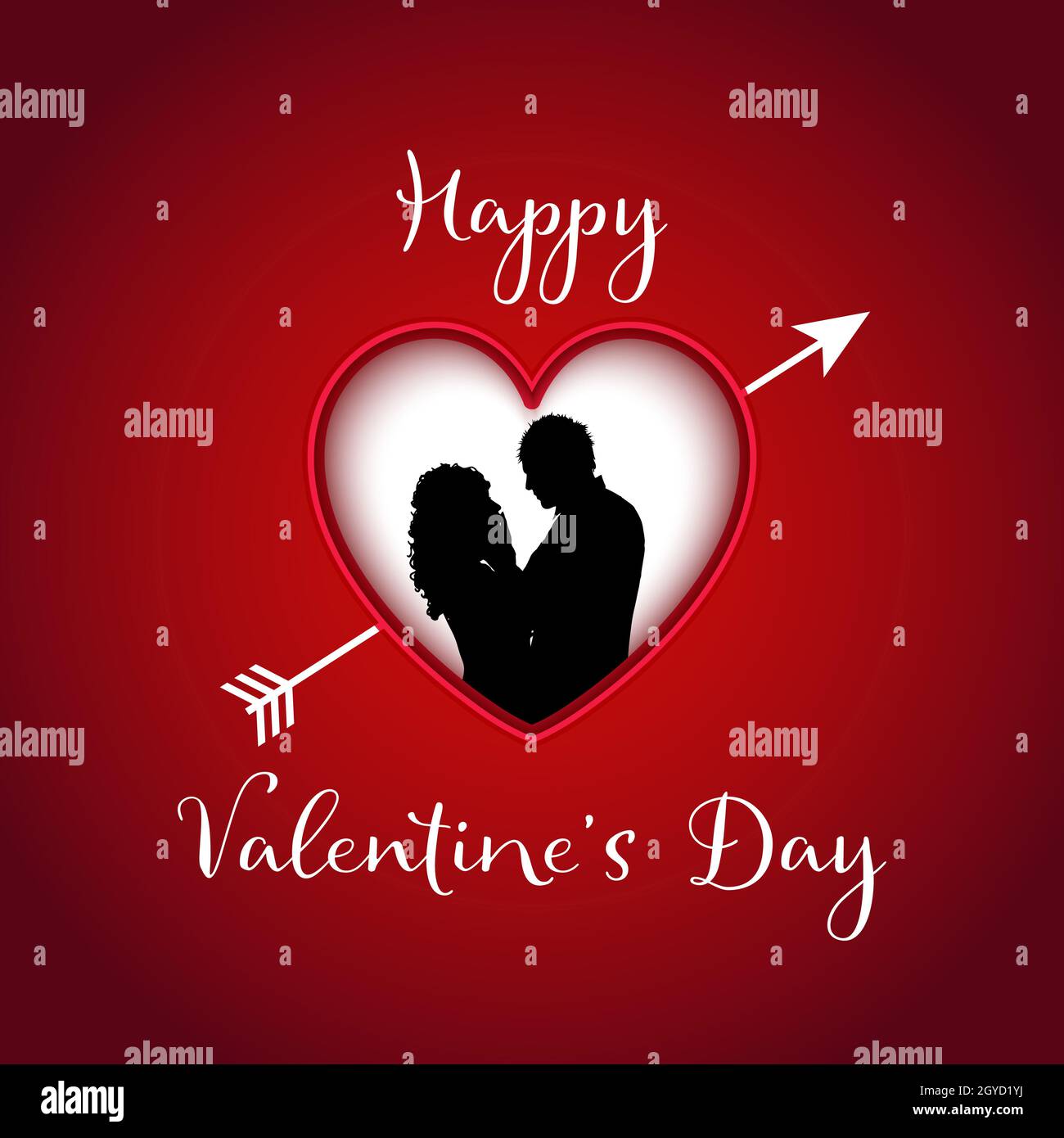 Valentines day background with silhouette of a couple in a heart design ...