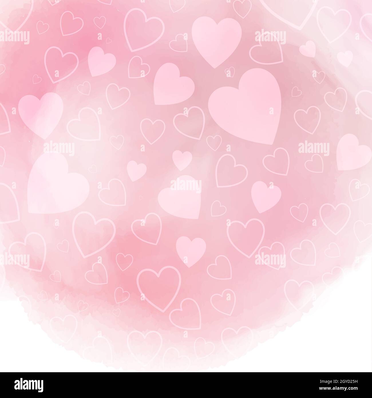 Valentine's Day background with hearts on pink watercolor texture Stock ...