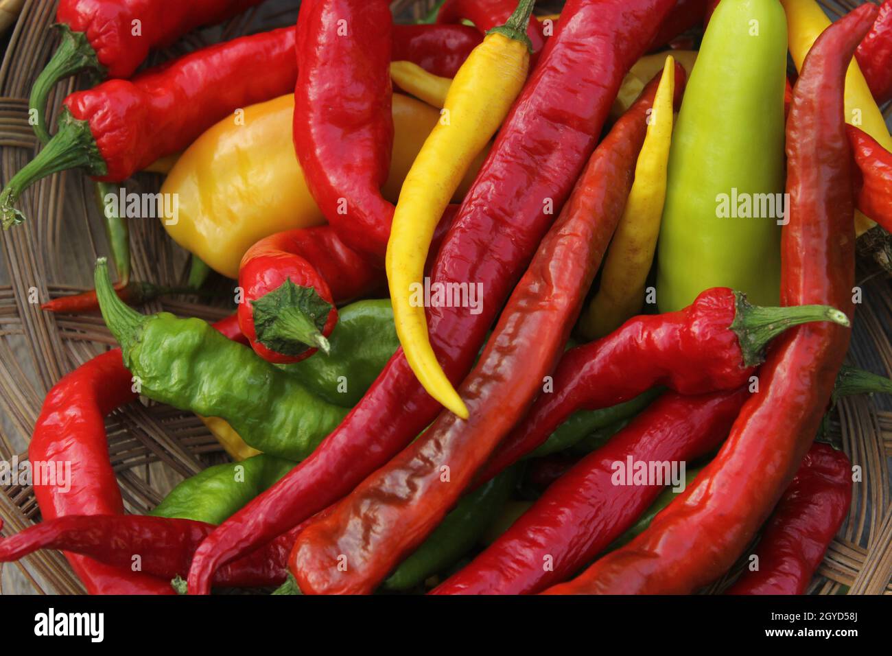 Colorful Basket of Peppers at a Farmers Market Stock Photo - Alamy