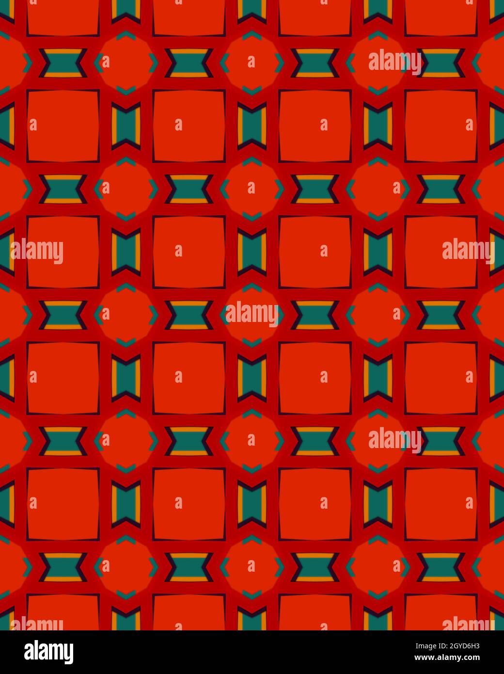 A vertical red background with patterned shapes Stock Photo