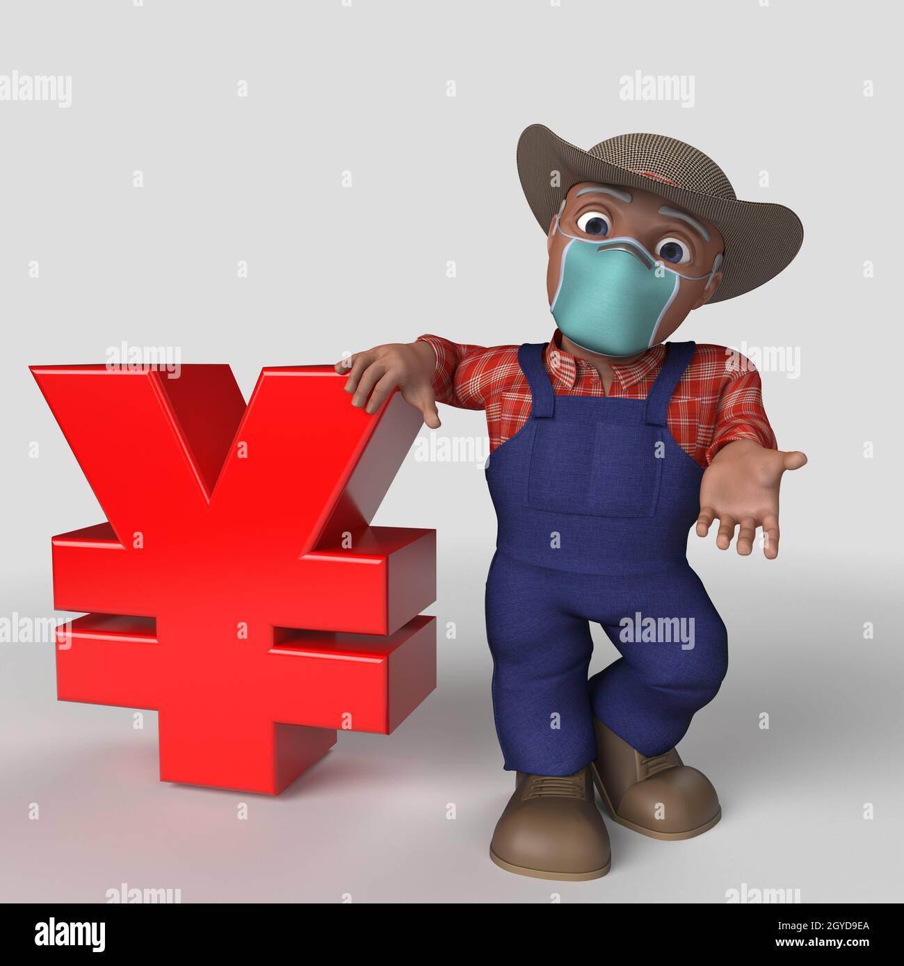 3D Render of Cartoon Farmer Character Stock Photo - Alamy