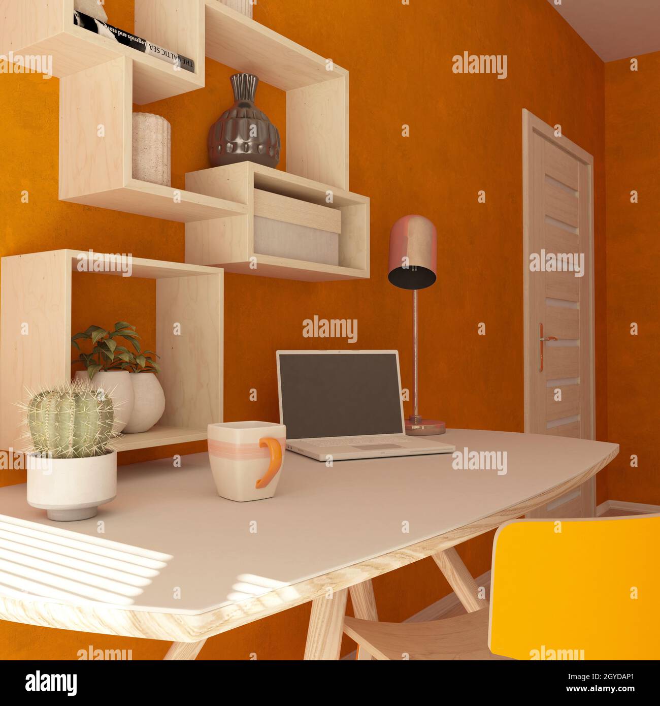 Render of a 3D modern home office Stock Photo