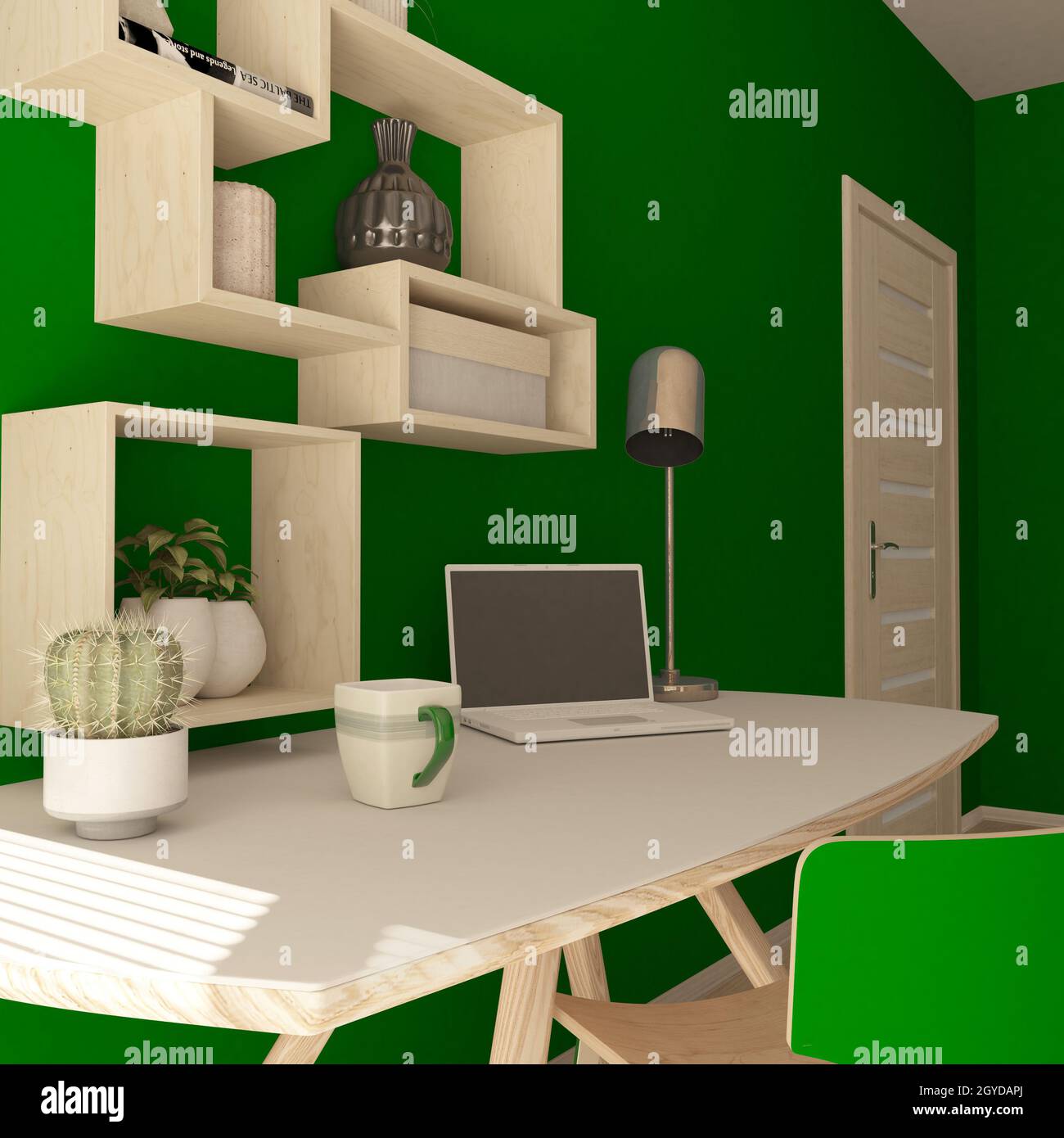 Render of a 3D modern home office Stock Photo Alamy
