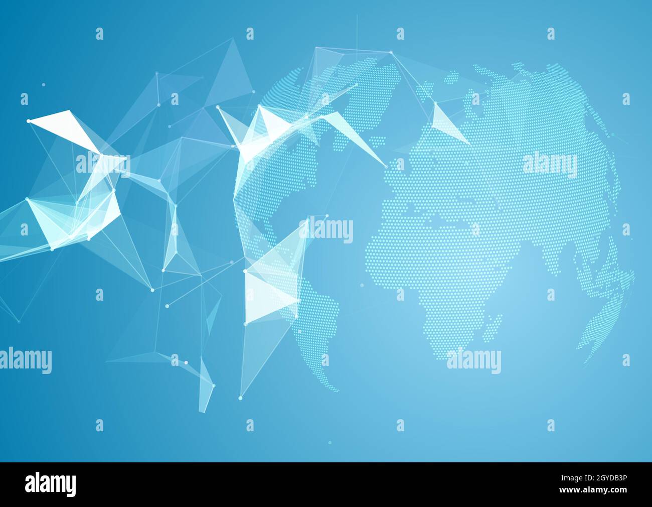 Network communications background with low poly design on a world map ...