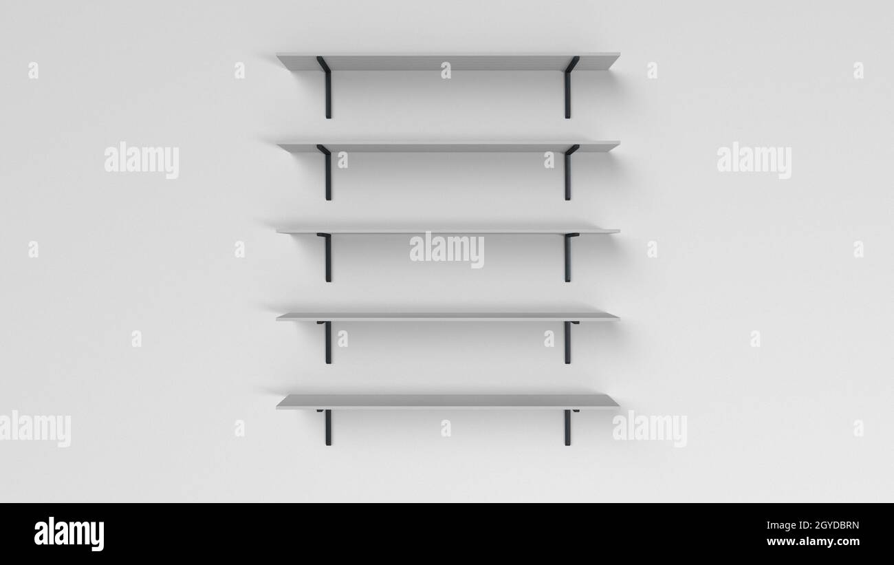 3d render of a set of shelves isolated on wall background Stock Photo ...