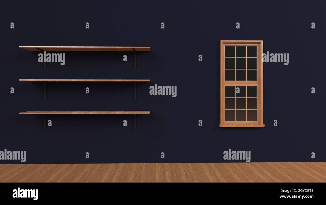 3d render of a set of shelves isolated on wall background Stock Photo ...