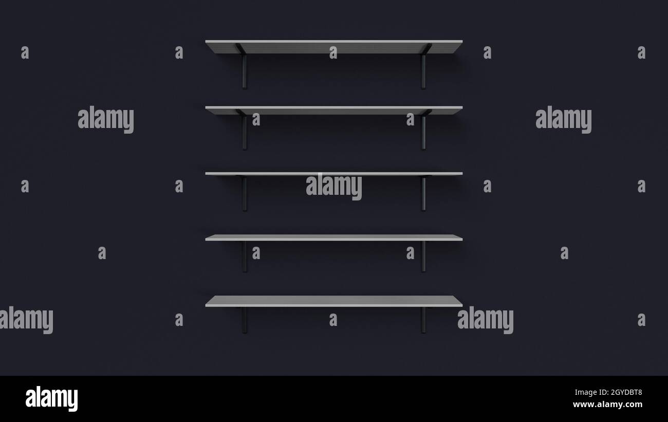 3d render of a set of shelves isolated on wall background Stock Photo ...