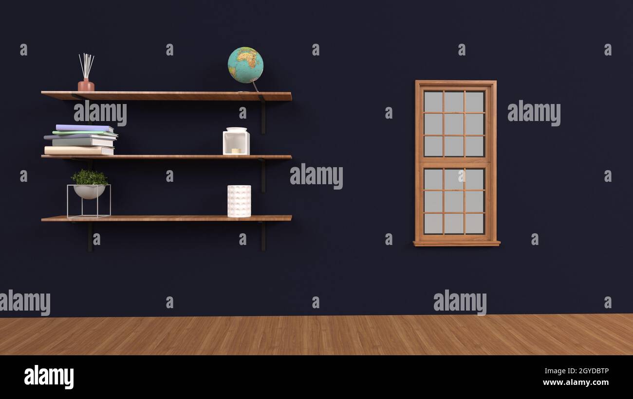 3d render of a set of shelves isolated on wall background Stock Photo ...