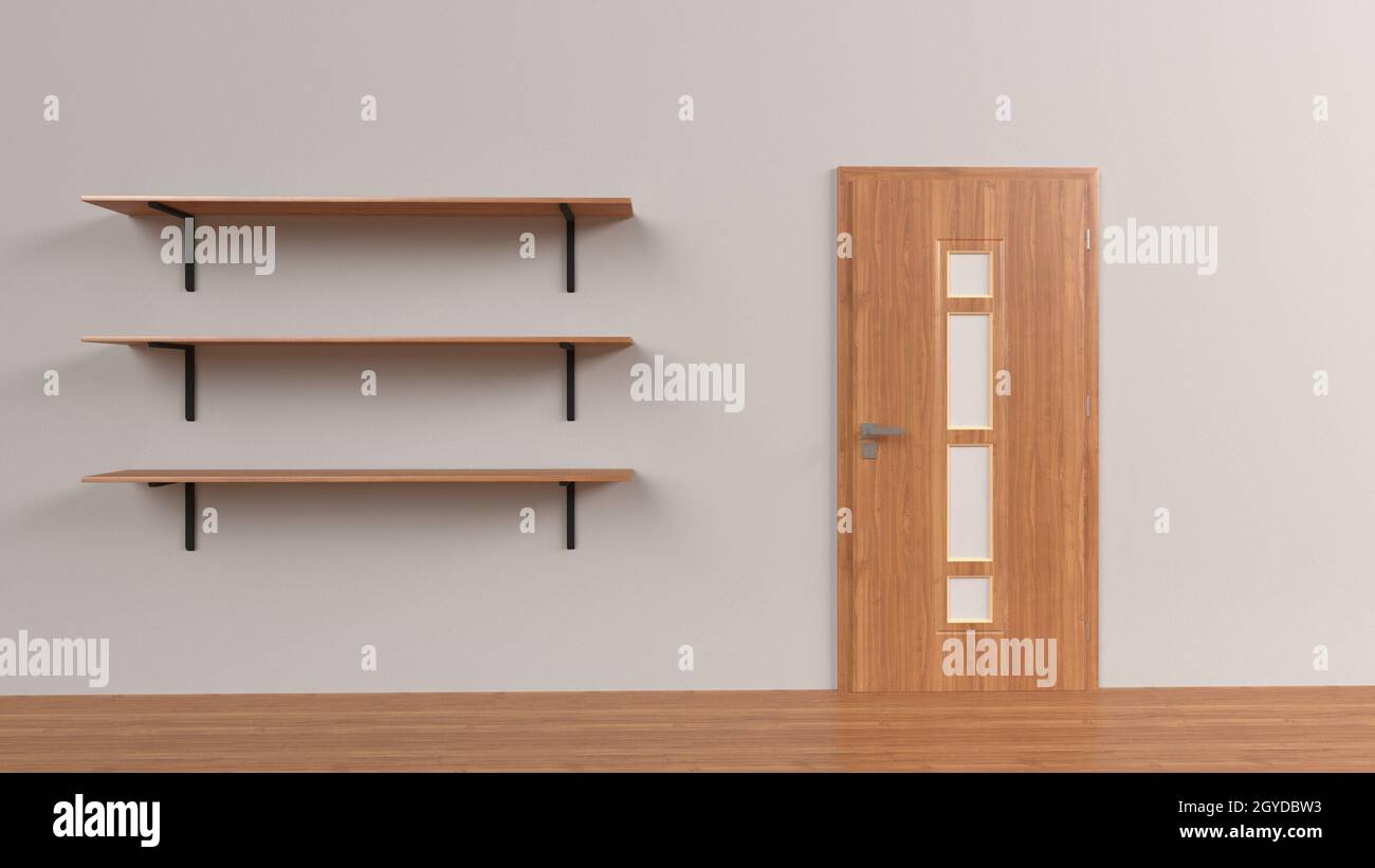 3d render of a set of shelves isolated on wall background Stock Photo ...