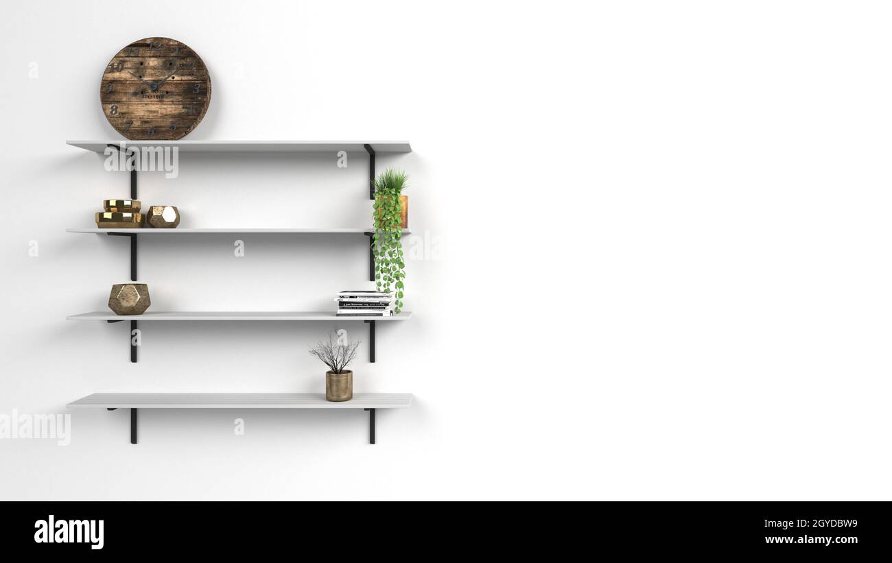 3d render of a set of shelves isolated on wall background Stock Photo ...