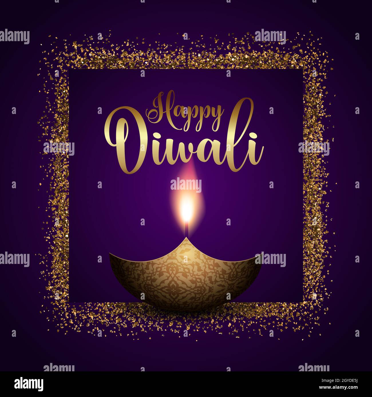 Happy Diwali background with gold glitter frame Stock Photo - Alamy