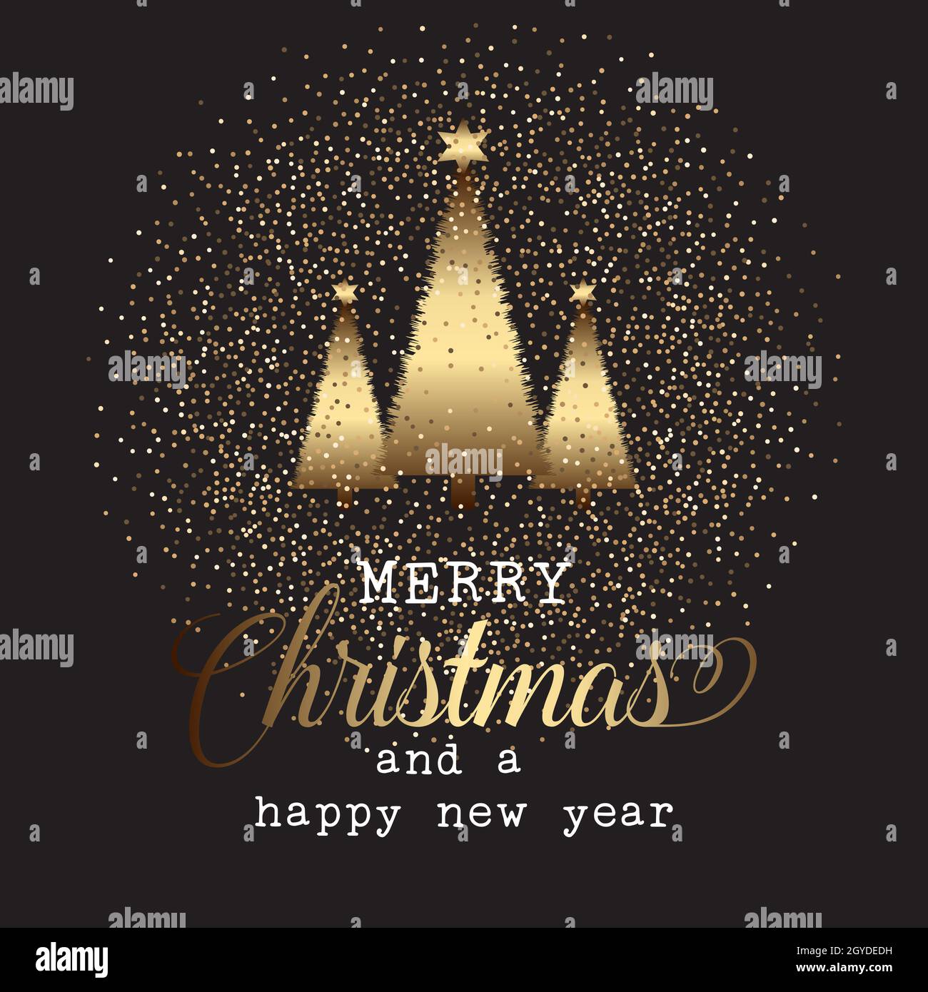 Festive background with gold Christmas trees and glitter Stock Photo ...