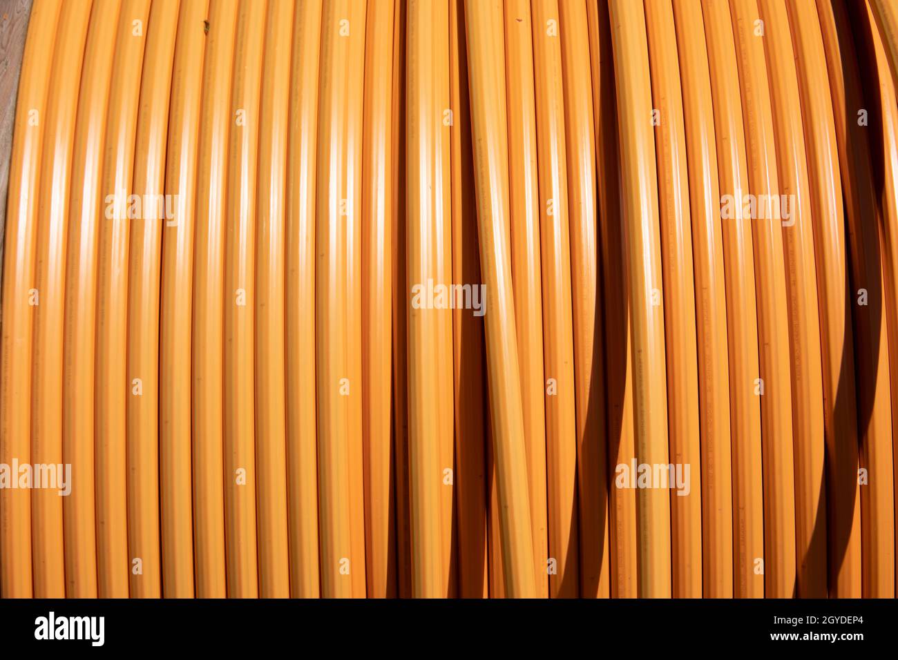 Copper cables for laying and networking along the roadside Stock Photo